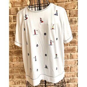 VTG Bonworth Nautical Top Sz M? White LIghthouses Sailboat Anchor Ships …